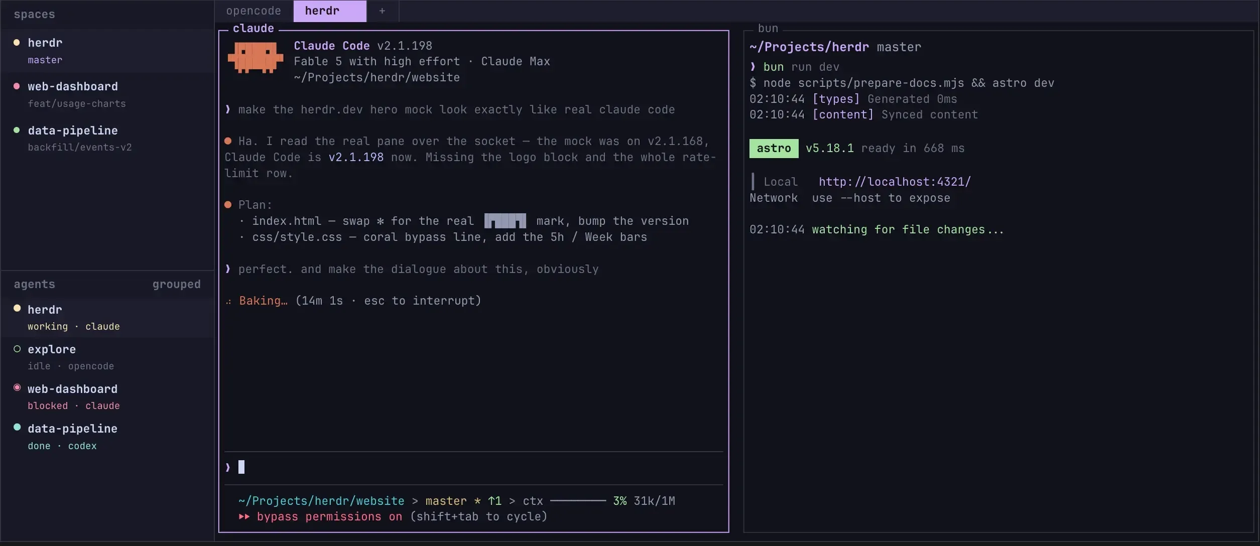 Herdr, multiplexor de terminal pensado para agentes de IA, con paneles y sidebar de estado