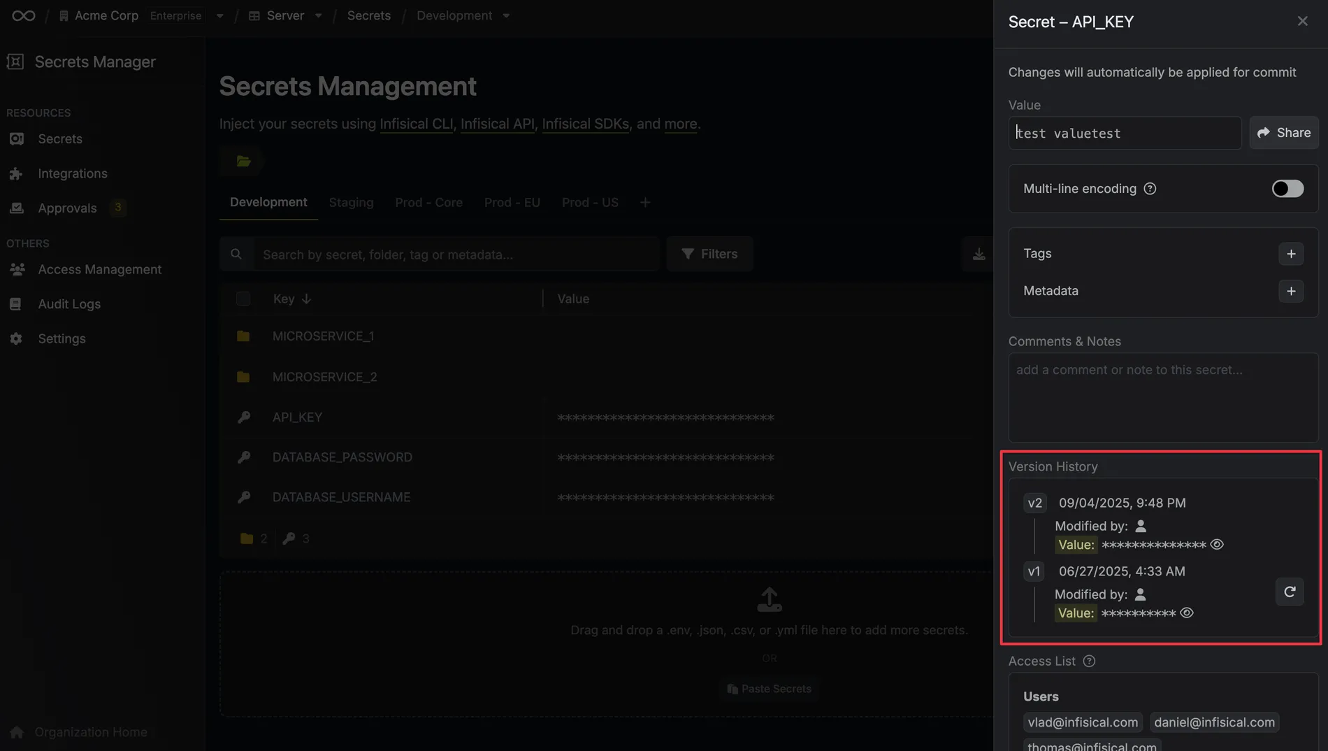 Secret versioning